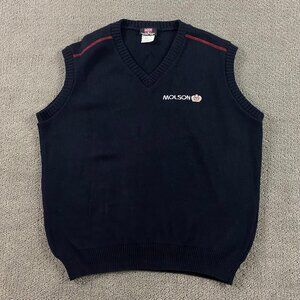 Vintage Molson Beer Lager Knit Sweater Vest Men's XL Navy Blue Acrylic